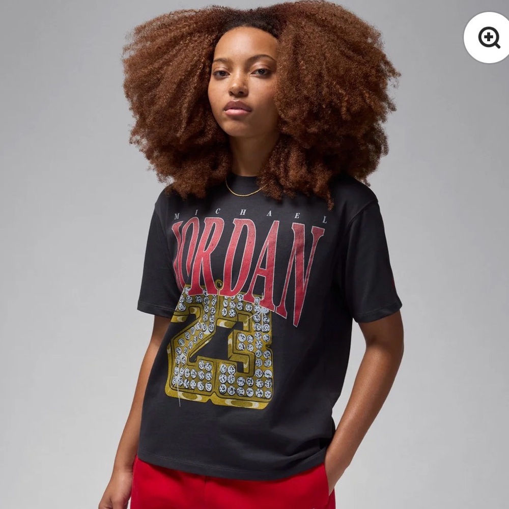 Jordan Black Graphic Tee with Red Lettering and Gold Number